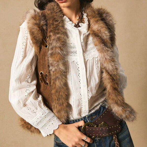 Jackets & Blazers - Brown Casual Women's Nomad Style Sleeveless Jacket Vest